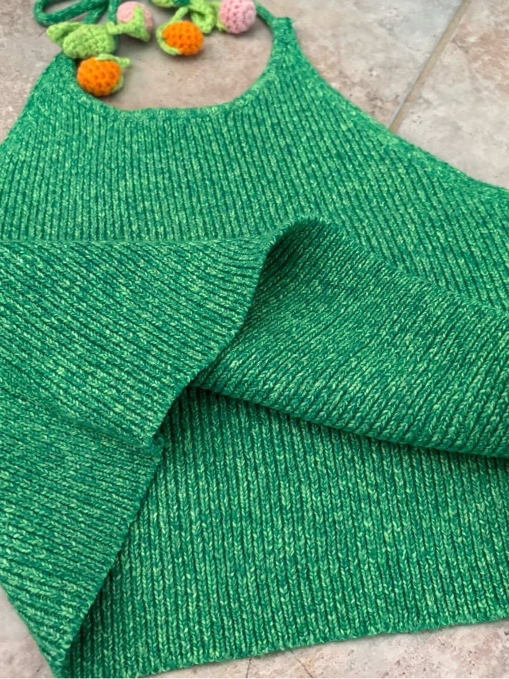 Crochet Fruit Green Halter Top Women’s Large 3D Cottagecore Boho Festival Summer - Picture 4 of 9